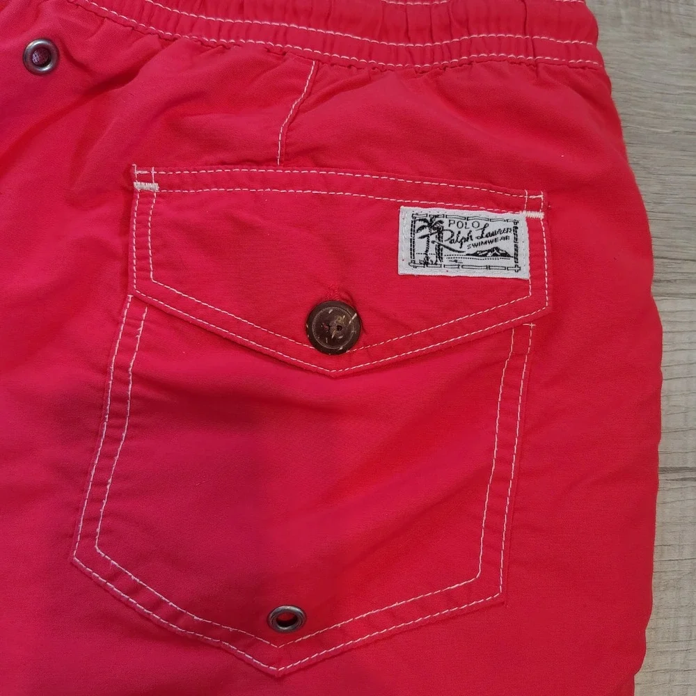 Polo Ralph Lauren Mens Red Swim Trunks Mesh Lined Drawstring Shorts Size Medium